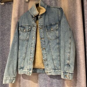 Zara Denim Sherpa-Lined Jacket